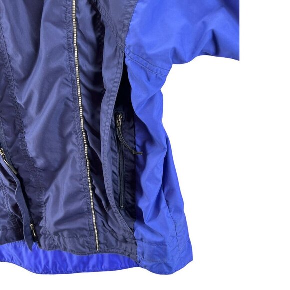 Vintage Womens XL Windbreaker Jacket Hi Lo Blue Multi Hide a Hood Moving Comfort - Picture 7 of 10